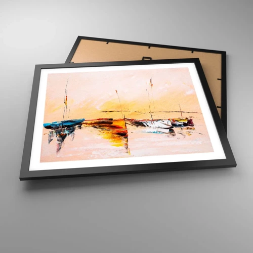 Poster in black frame - Evening at the Harbour - 50x40 cm