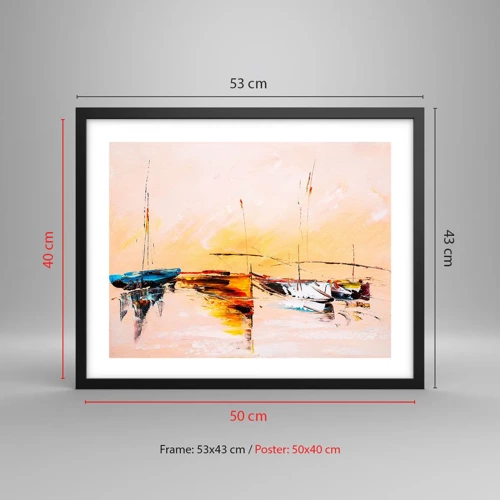 Poster in black frame - Evening at the Harbour - 50x40 cm