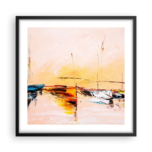 Poster in black frame - Evening at the Harbour - 50x50 cm