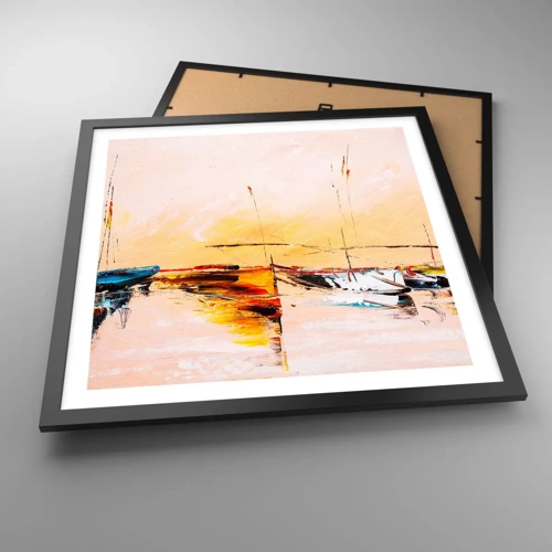 Poster in black frame - Evening at the Harbour - 50x50 cm