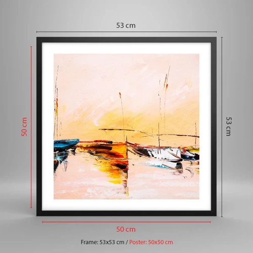 Poster in black frame - Evening at the Harbour - 50x50 cm