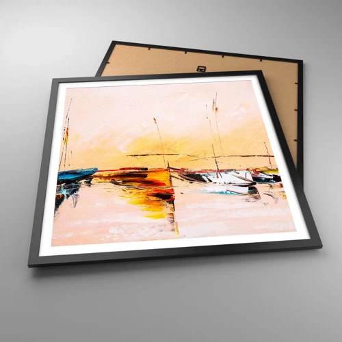 Poster in black frame - Evening at the Harbour - 60x60 cm