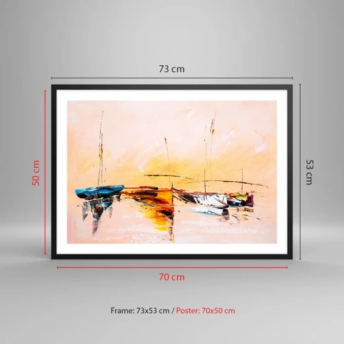 Poster in black frame - Evening at the Harbour - 70x50 cm