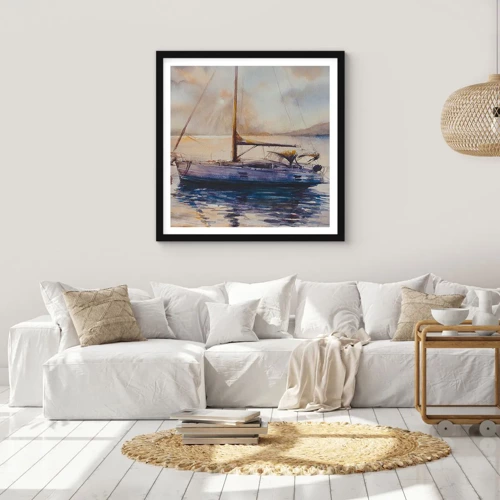 Poster in black frame - Evening in Harbour - 30x30 cm