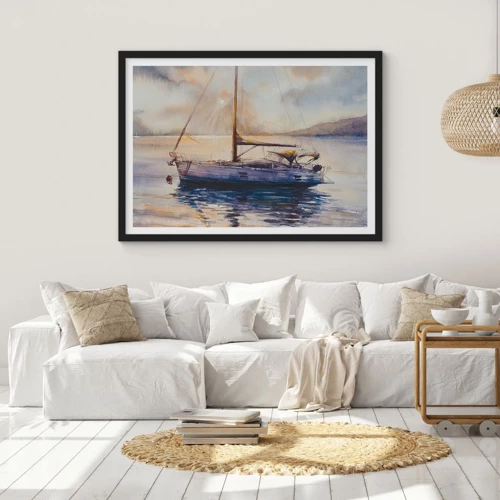 Poster in black frame - Evening in Harbour - 70x50 cm