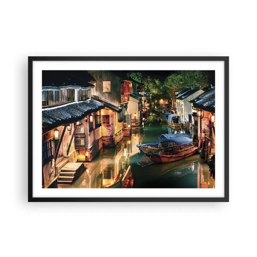 Poster in black frame - Evening on a Chinese Street - 70x50 cm