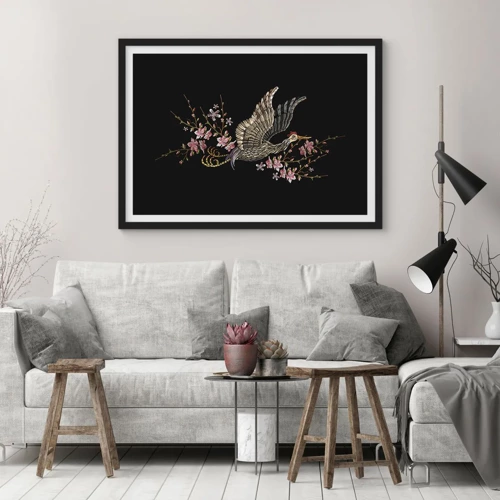 Poster in black frame - Exotic, Embroidered Bird - 100x70 cm