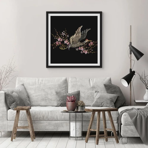 Poster in black frame - Exotic, Embroidered Bird - 30x30 cm