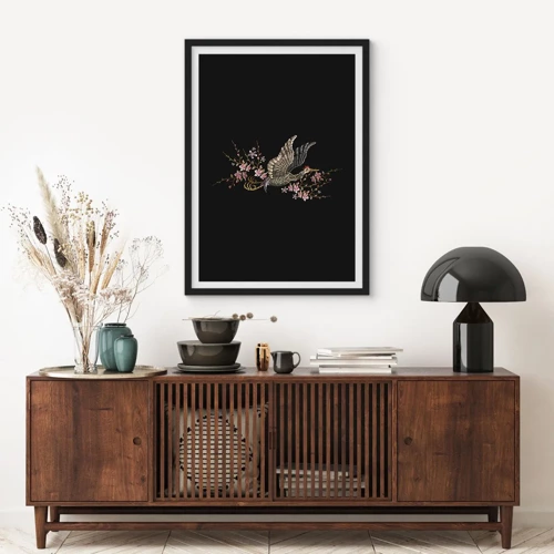 Poster in black frame - Exotic, Embroidered Bird - 30x40 cm