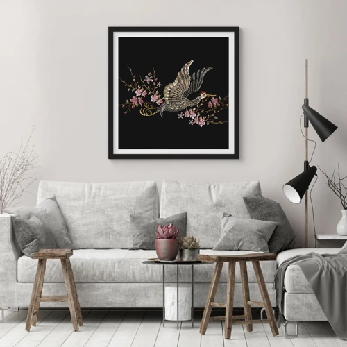 Poster in black frame - Exotic, Embroidered Bird - 50x50 cm