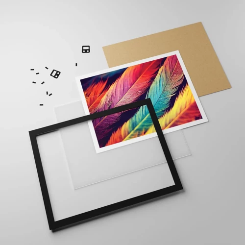 Poster in black frame - Feathered Rainbow - 70x50 cm