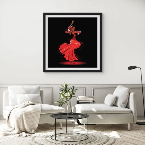 Poster in black frame - Fiery Spirit of Flamenco - 30x30 cm