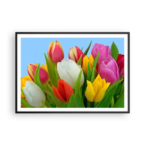 Poster in black frame - Floral Rainbow in Dew Drops - 100x70 cm