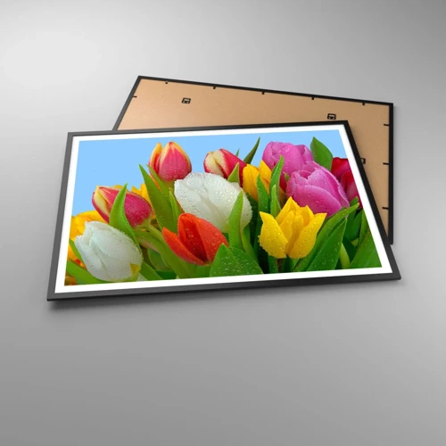 Poster in black frame - Floral Rainbow in Dew Drops - 100x70 cm