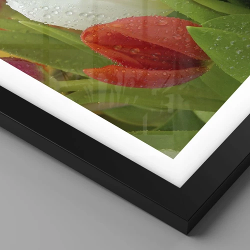 Poster in black frame - Floral Rainbow in Dew Drops - 100x70 cm