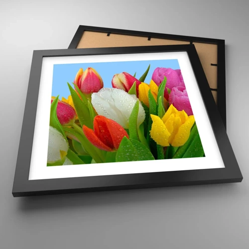 Poster in black frame - Floral Rainbow in Dew Drops - 30x30 cm