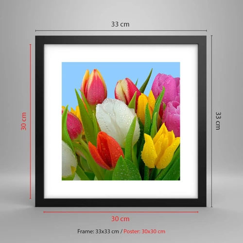 Poster in black frame - Floral Rainbow in Dew Drops - 30x30 cm