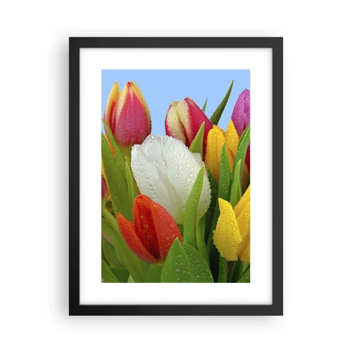 Poster in black frame - Floral Rainbow in Dew Drops - 30x40 cm