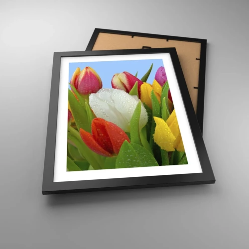 Poster in black frame - Floral Rainbow in Dew Drops - 30x40 cm