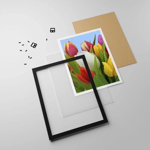 Poster in black frame - Floral Rainbow in Dew Drops - 30x40 cm