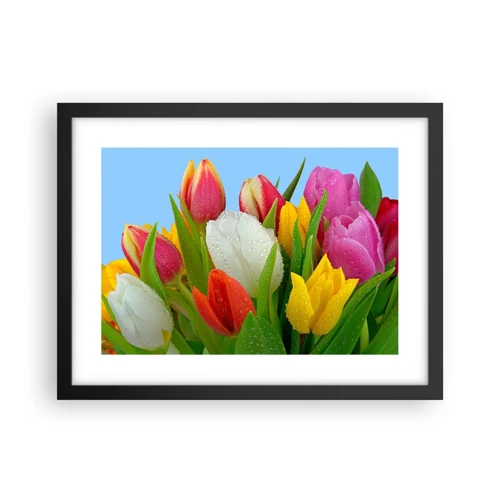 Poster in black frame - Floral Rainbow in Dew Drops - 40x30 cm