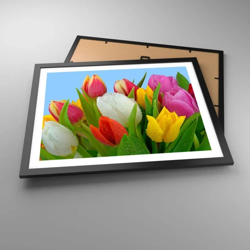 Poster in black frame - Floral Rainbow in Dew Drops - 50x40 cm