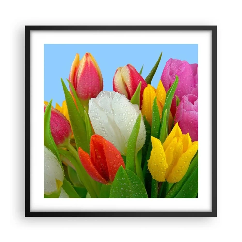 Poster in black frame - Floral Rainbow in Dew Drops - 50x50 cm