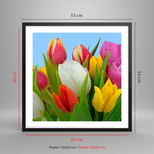 Poster in black frame - Floral Rainbow in Dew Drops - 50x50 cm