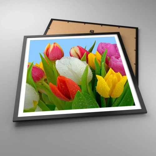 Poster in black frame - Floral Rainbow in Dew Drops - 60x60 cm