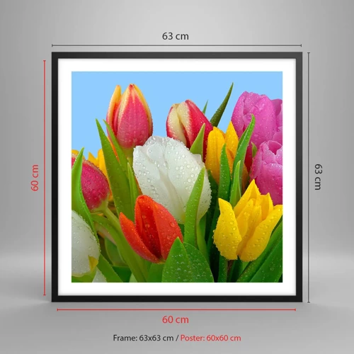 Poster in black frame - Floral Rainbow in Dew Drops - 60x60 cm