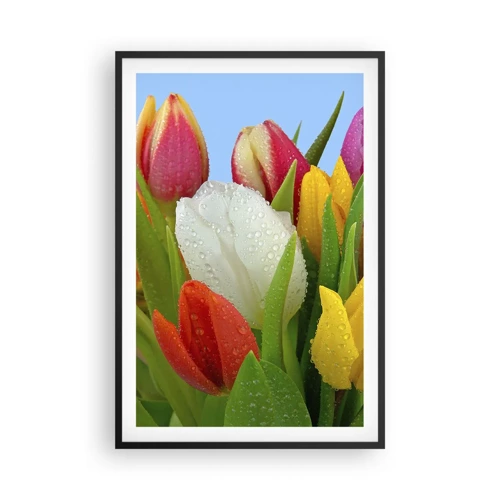 Poster in black frame - Floral Rainbow in Dew Drops - 61x91 cm