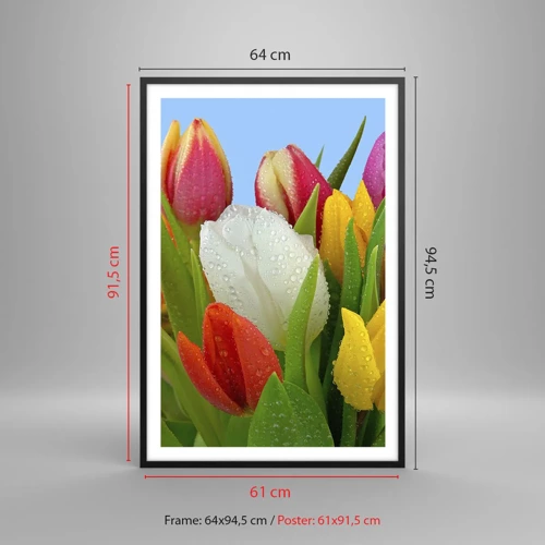 Poster in black frame - Floral Rainbow in Dew Drops - 61x91 cm