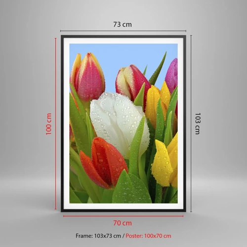 Poster in black frame - Floral Rainbow in Dew Drops - 70x100 cm