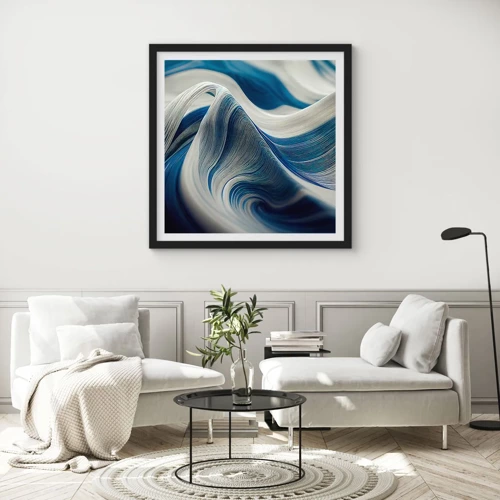 Poster in black frame - Fluidity of Blue and White - 40x40 cm
