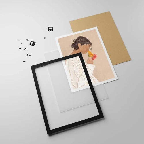 Poster in black frame - Girl and Flowers - 50x70 cm