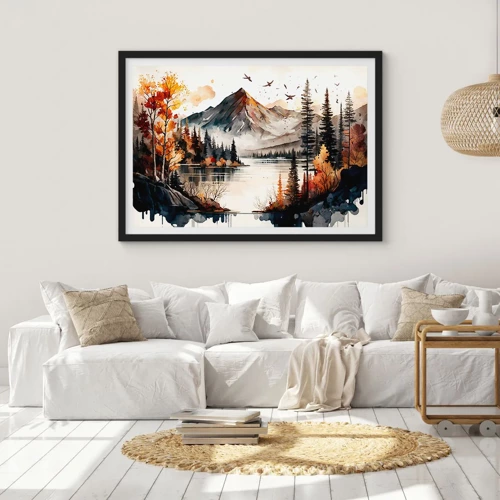 Poster in black frame - Golden Autumn in the Mountains - 70x50 cm