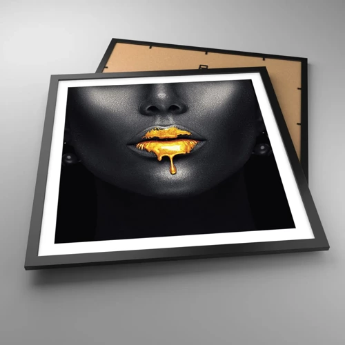 Poster in black frame - Golden Lips - 50x50 cm