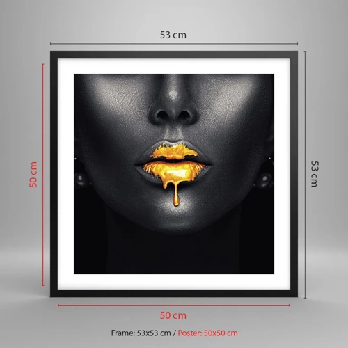 Poster in black frame - Golden Lips - 50x50 cm