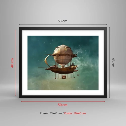 Poster in black frame - Greetings from Jules Verne - 50x40 cm