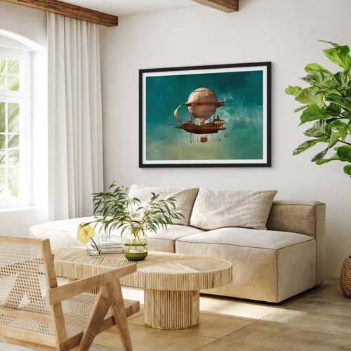 Poster in black frame - Greetings from Jules Verne - 70x50 cm