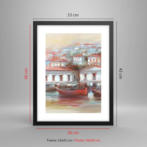 Poster in black frame - Happy Town - 30x40 cm