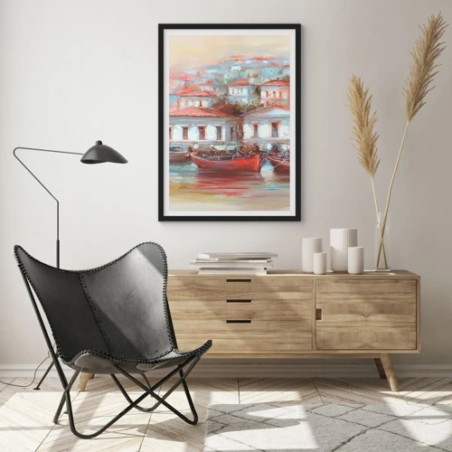 Poster in black frame - Happy Town - 50x70 cm