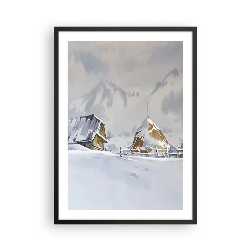 Poster in black frame - In a Snowy Valley - 50x70 cm