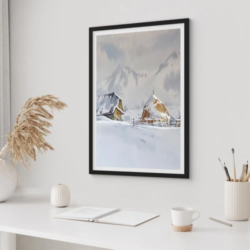 Poster in black frame - In a Snowy Valley - 50x70 cm