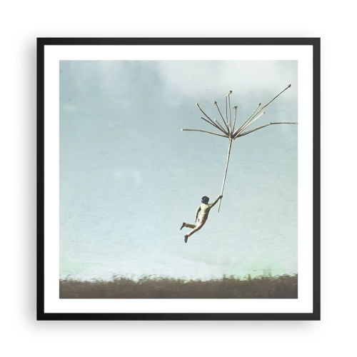 Poster in black frame - Kites, Dandelions, Wind - 60x60 cm