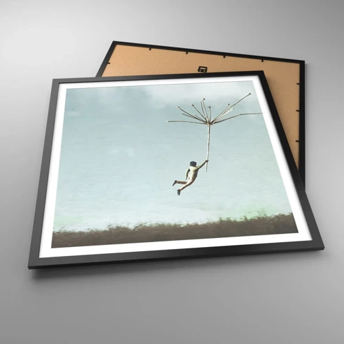 Poster in black frame - Kites, Dandelions, Wind - 60x60 cm