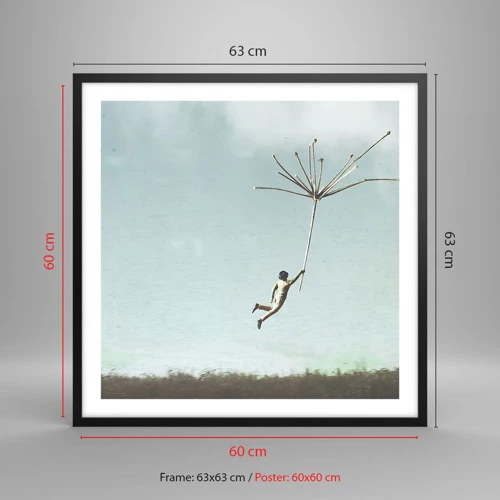 Poster in black frame - Kites, Dandelions, Wind - 60x60 cm