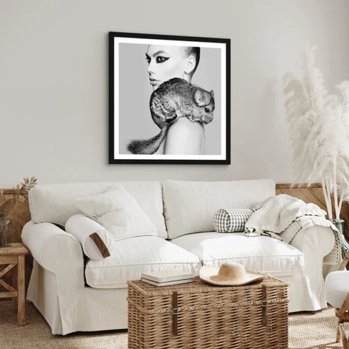 Poster in black frame - Lady with a Chinchilla - 30x30 cm