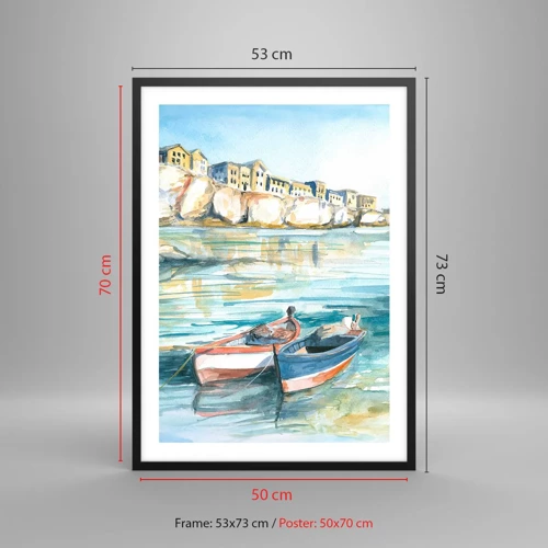 Poster in black frame - Landscape in Azure - 50x70 cm