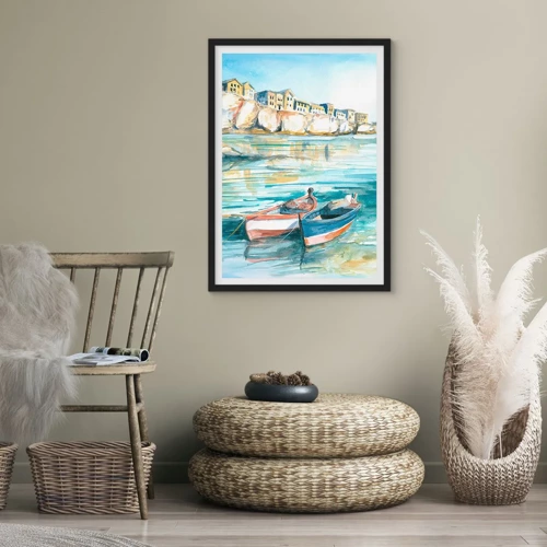 Poster in black frame - Landscape in Azure - 50x70 cm